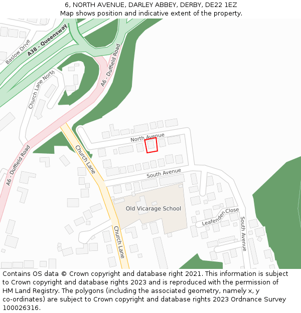 6, NORTH AVENUE, DARLEY ABBEY, DERBY, DE22 1EZ: Location map and indicative extent of plot