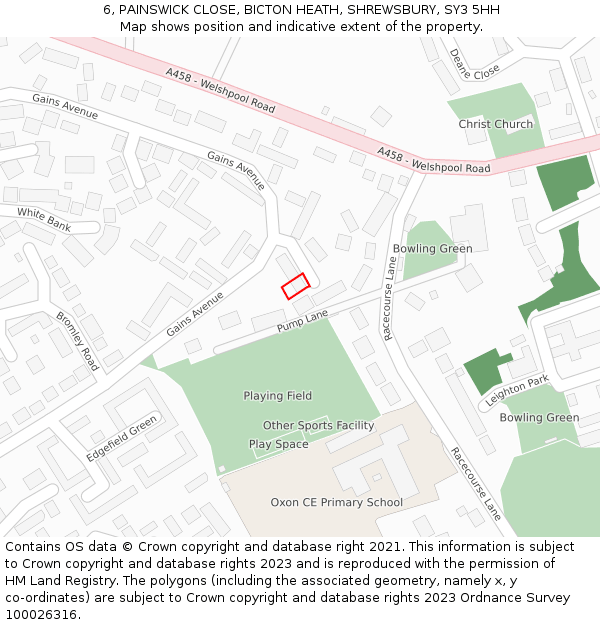 6, PAINSWICK CLOSE, BICTON HEATH, SHREWSBURY, SY3 5HH: Location map and indicative extent of plot