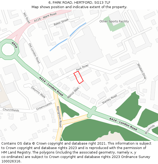 6, PARK ROAD, HERTFORD, SG13 7LF: Location map and indicative extent of plot