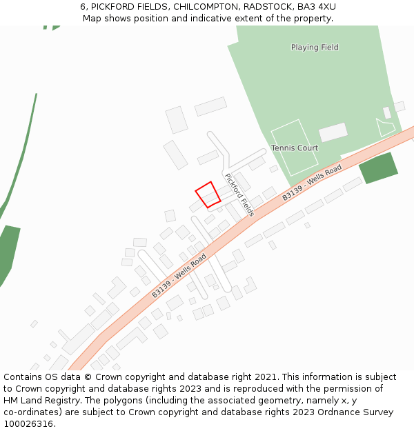 6, PICKFORD FIELDS, CHILCOMPTON, RADSTOCK, BA3 4XU: Location map and indicative extent of plot