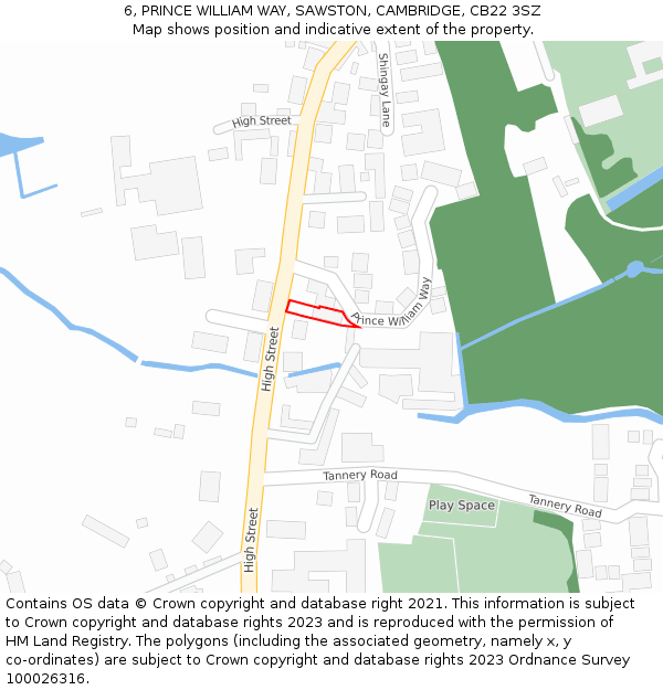 6, PRINCE WILLIAM WAY, SAWSTON, CAMBRIDGE, CB22 3SZ: Location map and indicative extent of plot