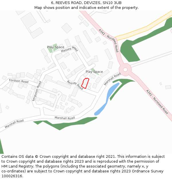 6, REEVES ROAD, DEVIZES, SN10 3UB: Location map and indicative extent of plot