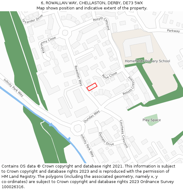 6, ROWALLAN WAY, CHELLASTON, DERBY, DE73 5WX: Location map and indicative extent of plot