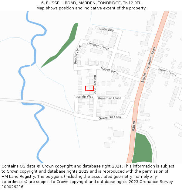 6, RUSSELL ROAD, MARDEN, TONBRIDGE, TN12 9FL: Location map and indicative extent of plot