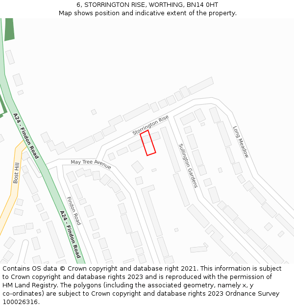 6, STORRINGTON RISE, WORTHING, BN14 0HT: Location map and indicative extent of plot