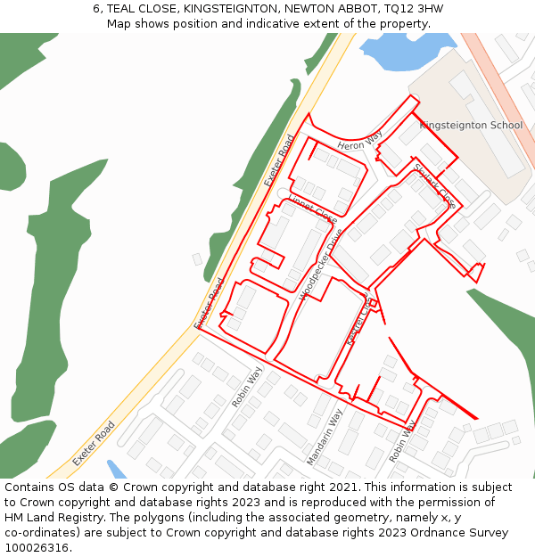 6, TEAL CLOSE, KINGSTEIGNTON, NEWTON ABBOT, TQ12 3HW: Location map and indicative extent of plot