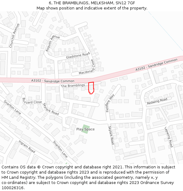 6, THE BRAMBLINGS, MELKSHAM, SN12 7GF: Location map and indicative extent of plot