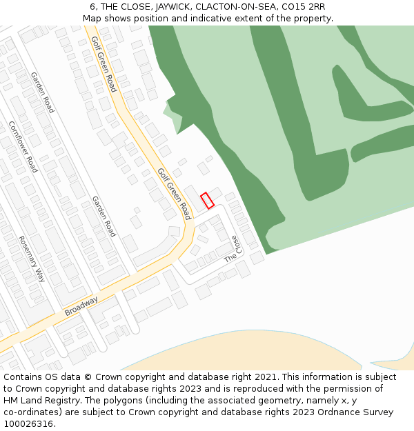 6, THE CLOSE, JAYWICK, CLACTON-ON-SEA, CO15 2RR: Location map and indicative extent of plot