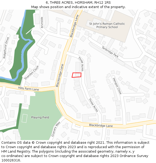 6, THREE ACRES, HORSHAM, RH12 1RS: Location map and indicative extent of plot