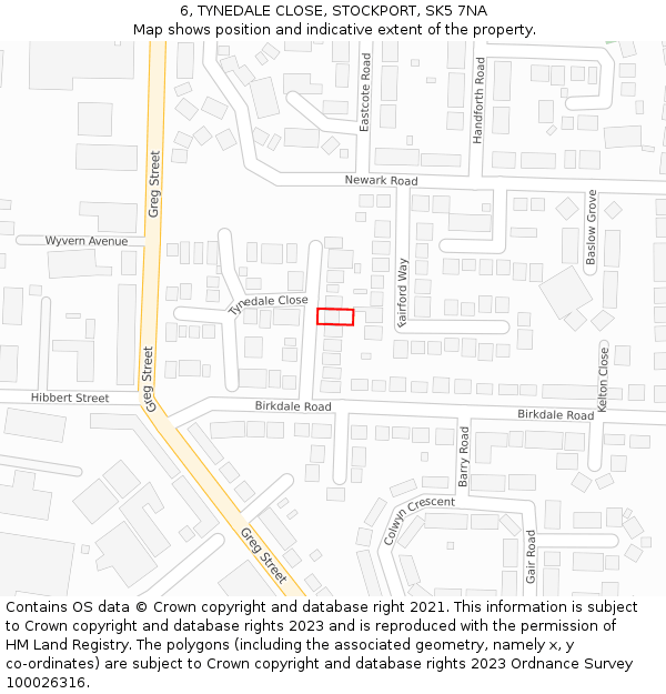 6, TYNEDALE CLOSE, STOCKPORT, SK5 7NA: Location map and indicative extent of plot