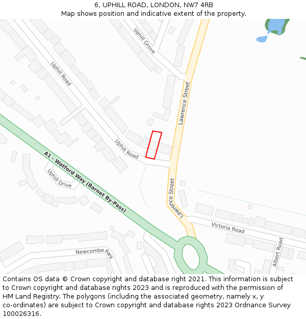 6, UPHILL ROAD, LONDON, NW7 4RB: Location map and indicative extent of plot