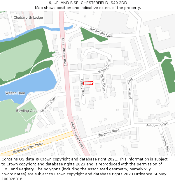 6, UPLAND RISE, CHESTERFIELD, S40 2DD: Location map and indicative extent of plot