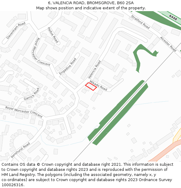 6, VALENCIA ROAD, BROMSGROVE, B60 2SA: Location map and indicative extent of plot