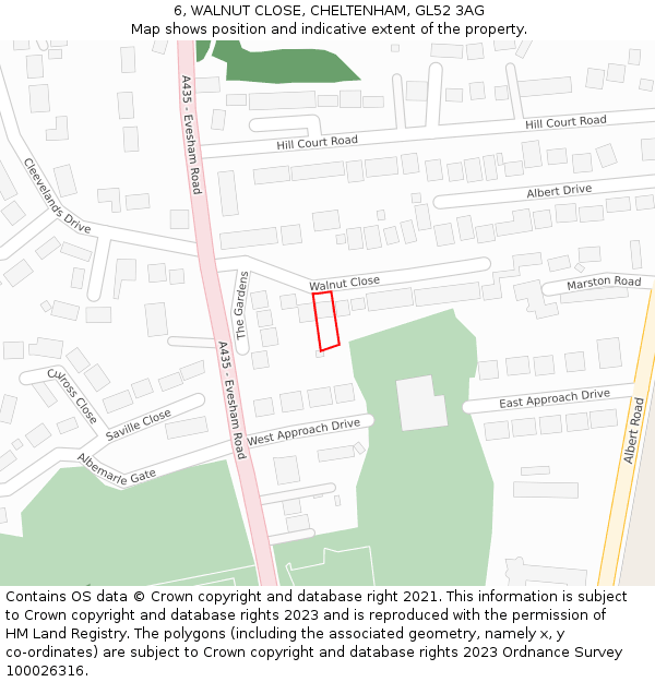 6, WALNUT CLOSE, CHELTENHAM, GL52 3AG: Location map and indicative extent of plot