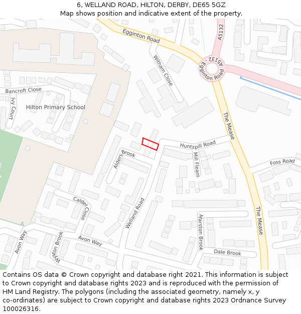 6, WELLAND ROAD, HILTON, DERBY, DE65 5GZ: Location map and indicative extent of plot