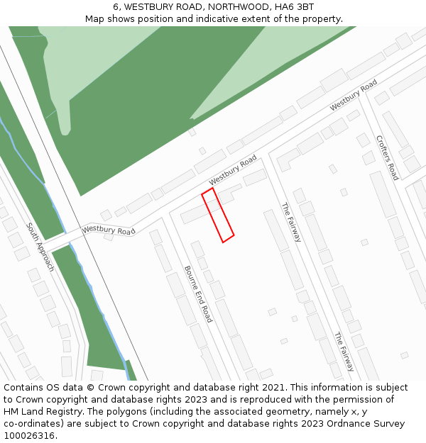 6, WESTBURY ROAD, NORTHWOOD, HA6 3BT: Location map and indicative extent of plot