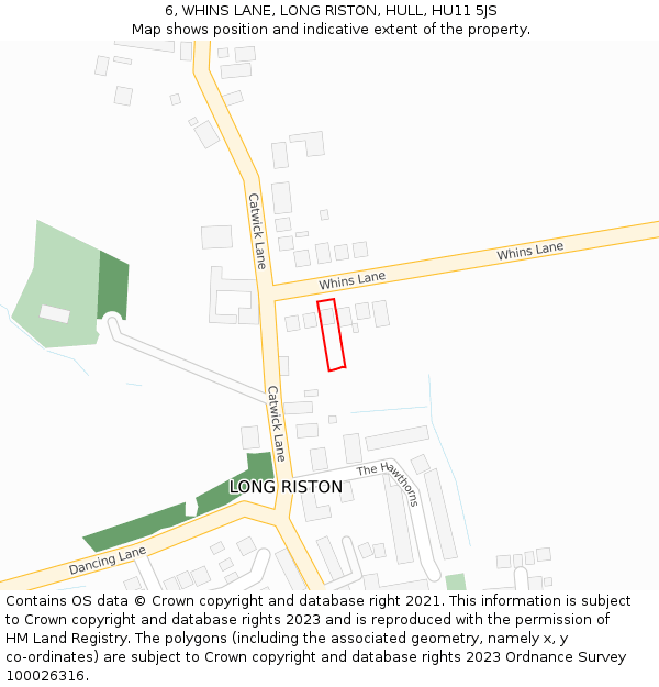 6, WHINS LANE, LONG RISTON, HULL, HU11 5JS: Location map and indicative extent of plot