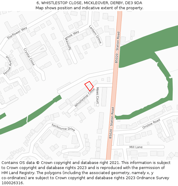 6, WHISTLESTOP CLOSE, MICKLEOVER, DERBY, DE3 9DA: Location map and indicative extent of plot