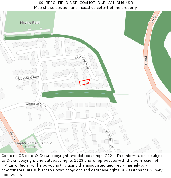 60, BEECHFIELD RISE, COXHOE, DURHAM, DH6 4SB: Location map and indicative extent of plot