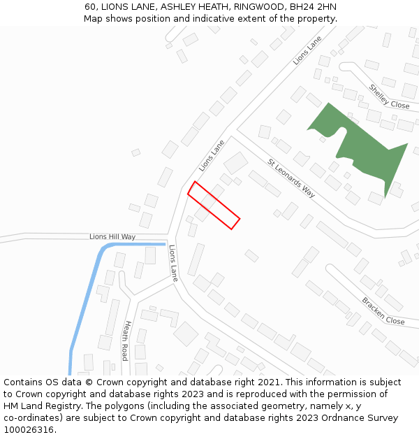 60, LIONS LANE, ASHLEY HEATH, RINGWOOD, BH24 2HN: Location map and indicative extent of plot