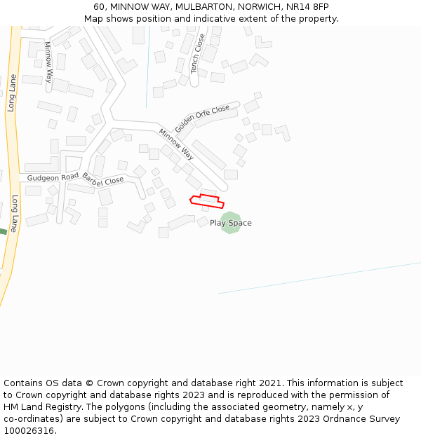 60, MINNOW WAY, MULBARTON, NORWICH, NR14 8FP: Location map and indicative extent of plot