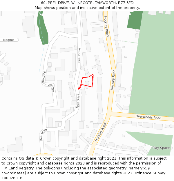 60, PEEL DRIVE, WILNECOTE, TAMWORTH, B77 5FD: Location map and indicative extent of plot