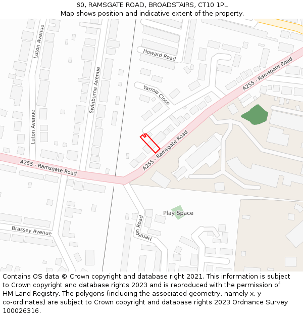 60, RAMSGATE ROAD, BROADSTAIRS, CT10 1PL: Location map and indicative extent of plot