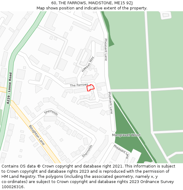 60, THE FARROWS, MAIDSTONE, ME15 9ZJ: Location map and indicative extent of plot