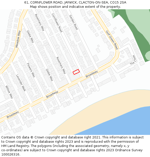 61, CORNFLOWER ROAD, JAYWICK, CLACTON-ON-SEA, CO15 2SA: Location map and indicative extent of plot