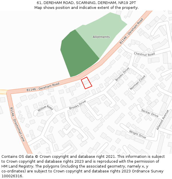 61, DEREHAM ROAD, SCARNING, DEREHAM, NR19 2PT: Location map and indicative extent of plot