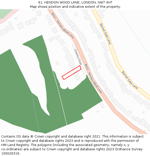 61, HENDON WOOD LANE, LONDON, NW7 4HT: Location map and indicative extent of plot