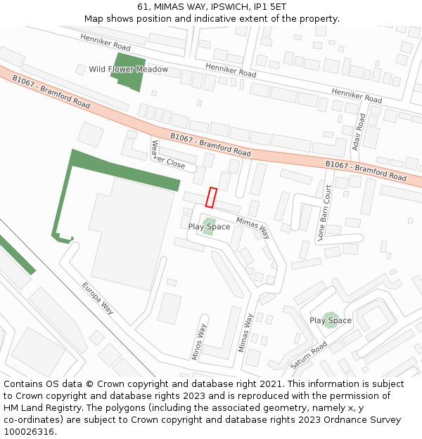 61, MIMAS WAY, IPSWICH, IP1 5ET: Location map and indicative extent of plot