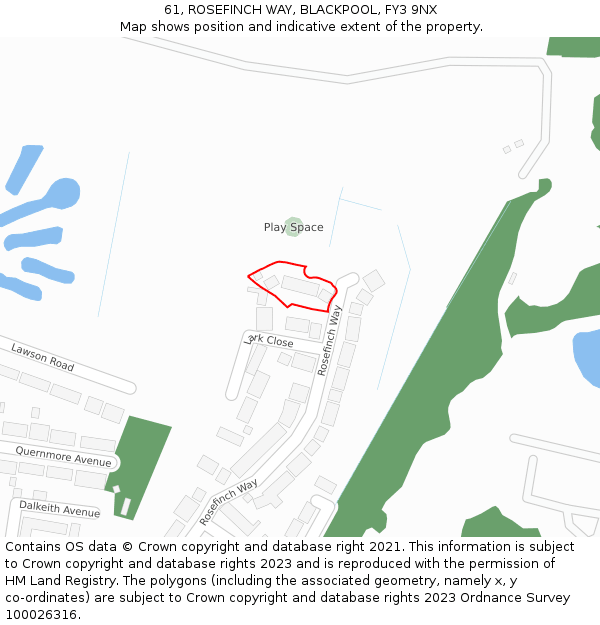 61, ROSEFINCH WAY, BLACKPOOL, FY3 9NX: Location map and indicative extent of plot