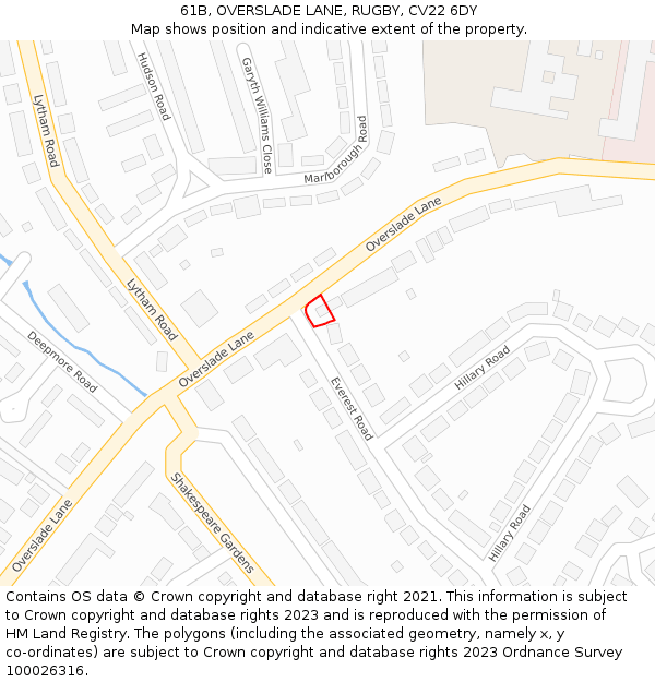 61B, OVERSLADE LANE, RUGBY, CV22 6DY: Location map and indicative extent of plot