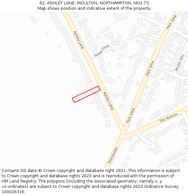 62, ASHLEY LANE, MOULTON, NORTHAMPTON, NN3 7TJ: Location map and indicative extent of plot