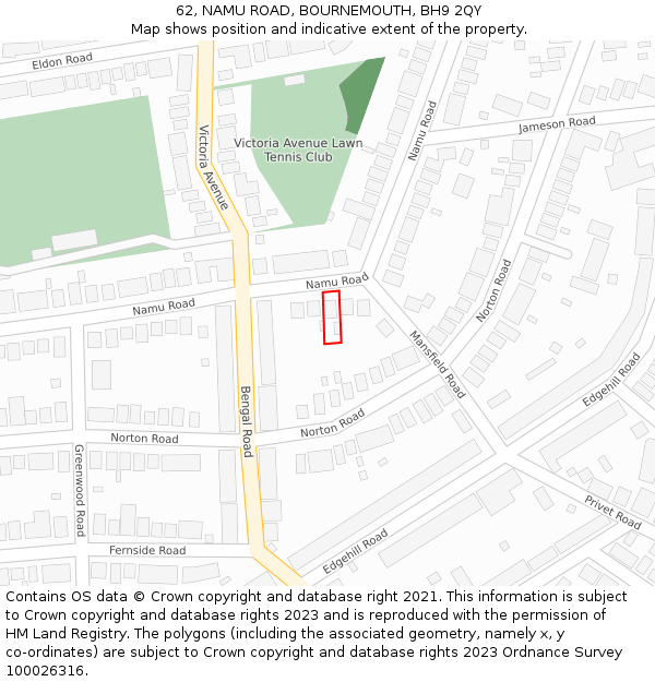 62, NAMU ROAD, BOURNEMOUTH, BH9 2QY: Location map and indicative extent of plot