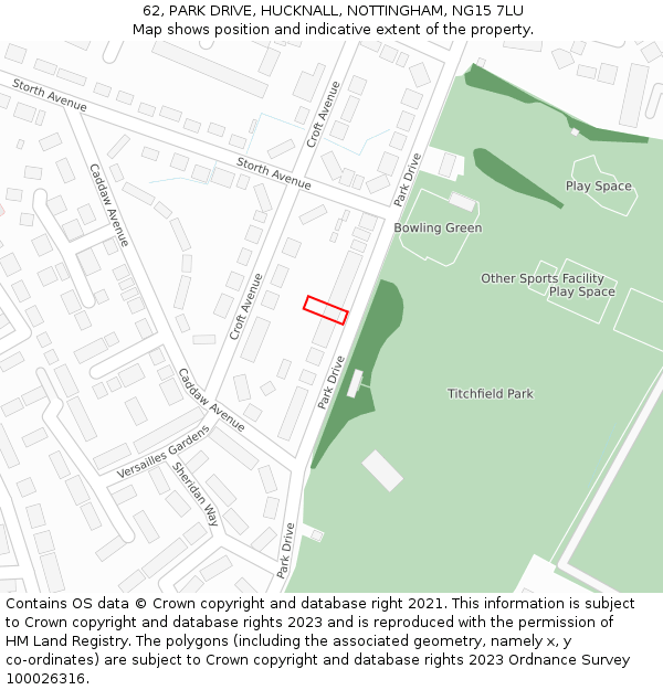 62, PARK DRIVE, HUCKNALL, NOTTINGHAM, NG15 7LU: Location map and indicative extent of plot