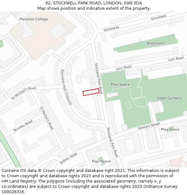 62, STOCKWELL PARK ROAD, LONDON, SW9 0DA: Location map and indicative extent of plot