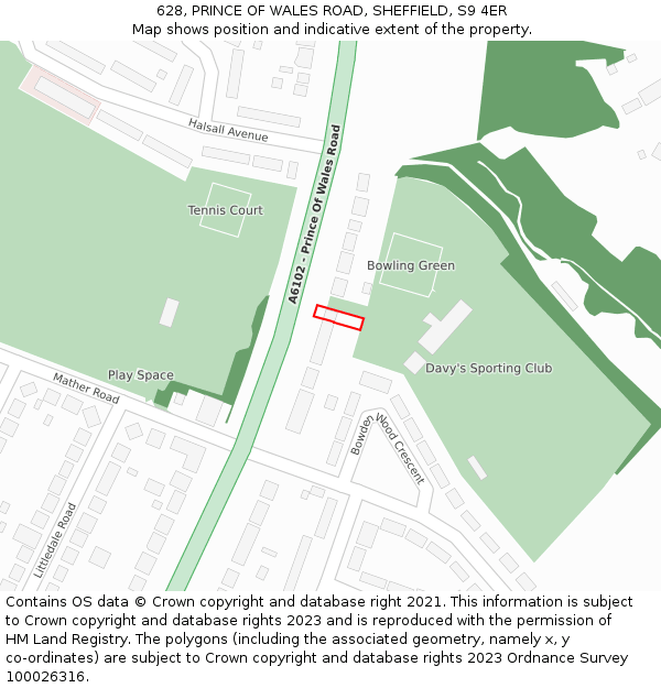 628, PRINCE OF WALES ROAD, SHEFFIELD, S9 4ER: Location map and indicative extent of plot