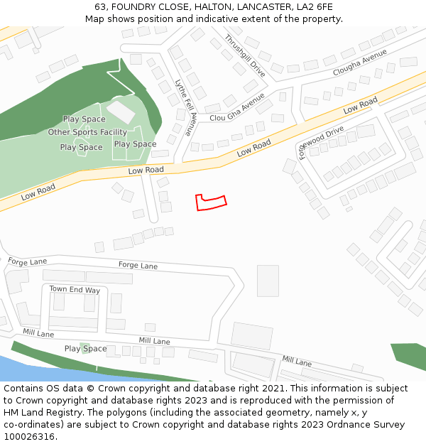 63, FOUNDRY CLOSE, HALTON, LANCASTER, LA2 6FE: Location map and indicative extent of plot