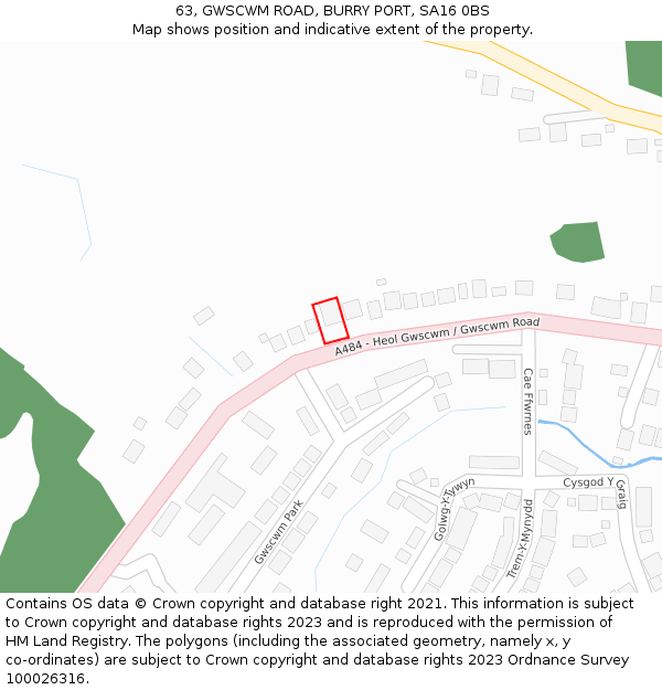 63, GWSCWM ROAD, BURRY PORT, SA16 0BS: Location map and indicative extent of plot