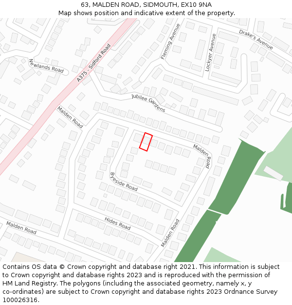 63, MALDEN ROAD, SIDMOUTH, EX10 9NA: Location map and indicative extent of plot