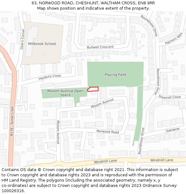 63, NORWOOD ROAD, CHESHUNT, WALTHAM CROSS, EN8 9RR: Location map and indicative extent of plot