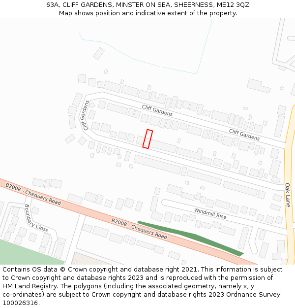 63A, CLIFF GARDENS, MINSTER ON SEA, SHEERNESS, ME12 3QZ: Location map and indicative extent of plot