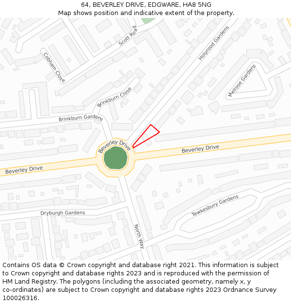 64, BEVERLEY DRIVE, EDGWARE, HA8 5NG: Location map and indicative extent of plot