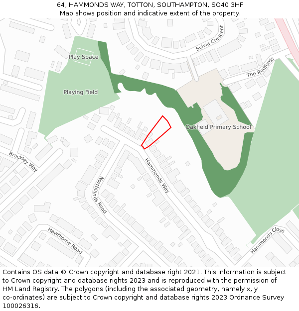 64, HAMMONDS WAY, TOTTON, SOUTHAMPTON, SO40 3HF: Location map and indicative extent of plot