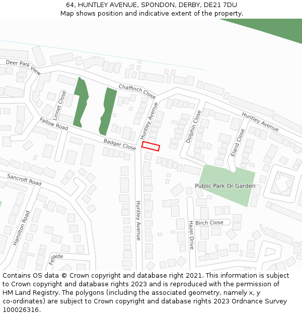 64, HUNTLEY AVENUE, SPONDON, DERBY, DE21 7DU: Location map and indicative extent of plot