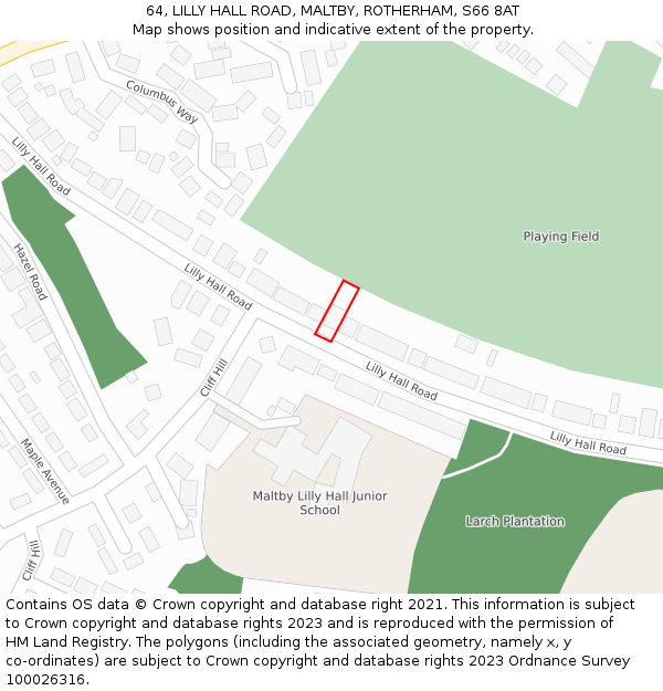 64, LILLY HALL ROAD, MALTBY, ROTHERHAM, S66 8AT: Location map and indicative extent of plot