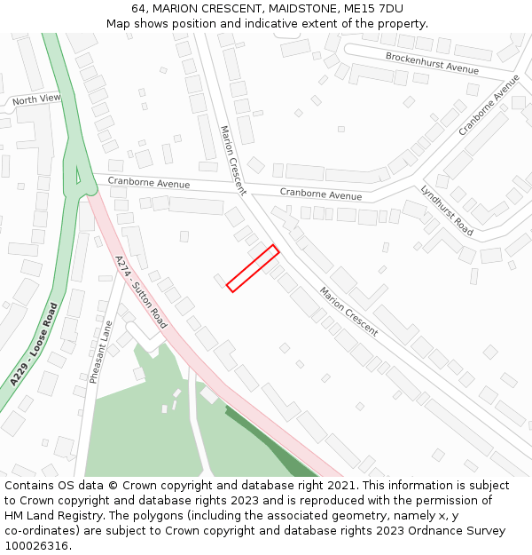 64, MARION CRESCENT, MAIDSTONE, ME15 7DU: Location map and indicative extent of plot