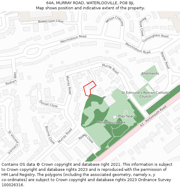 64A, MURRAY ROAD, WATERLOOVILLE, PO8 9JL: Location map and indicative extent of plot